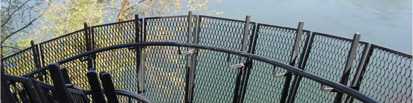 Painted expanded metal railing for exterior use